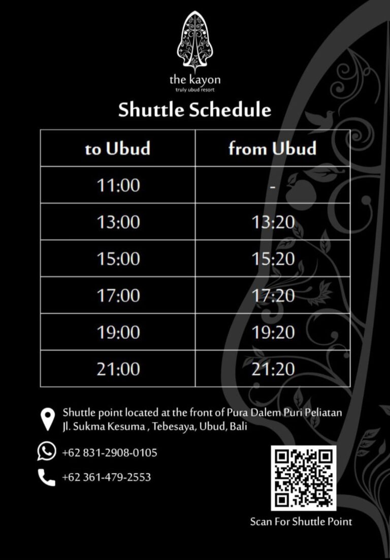 shuttle shecdule - The Kayon Resort Ubud - Truly Ubud Resort